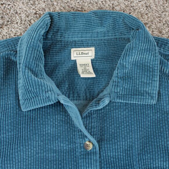 L.L. Bean Vintage 90s Womens 2XL Teal Wide Wale Corduroy Shacket Shirt Jacket - Picture 2 of 6